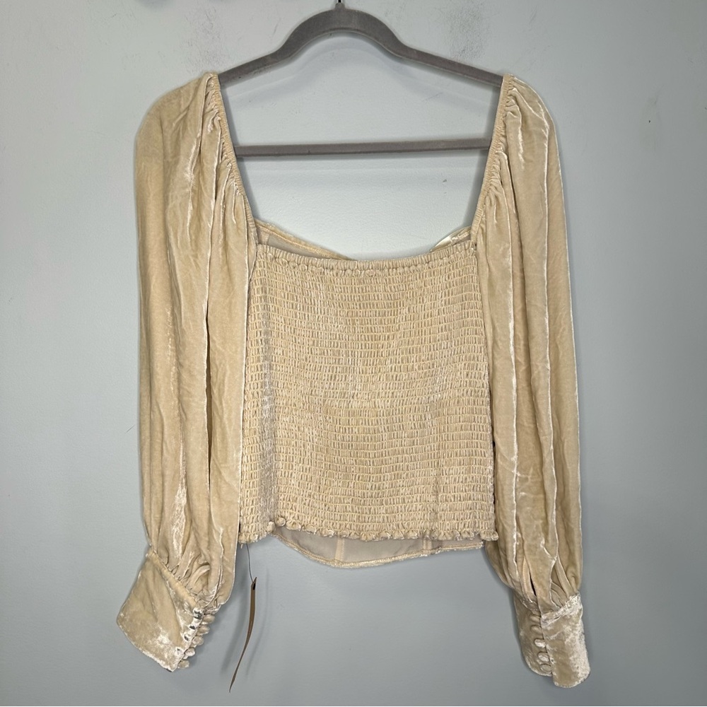 Reformation Julietta Cream Square-Neck Puff-Sleeve Velvet Corset Top - Picture 5 of 12